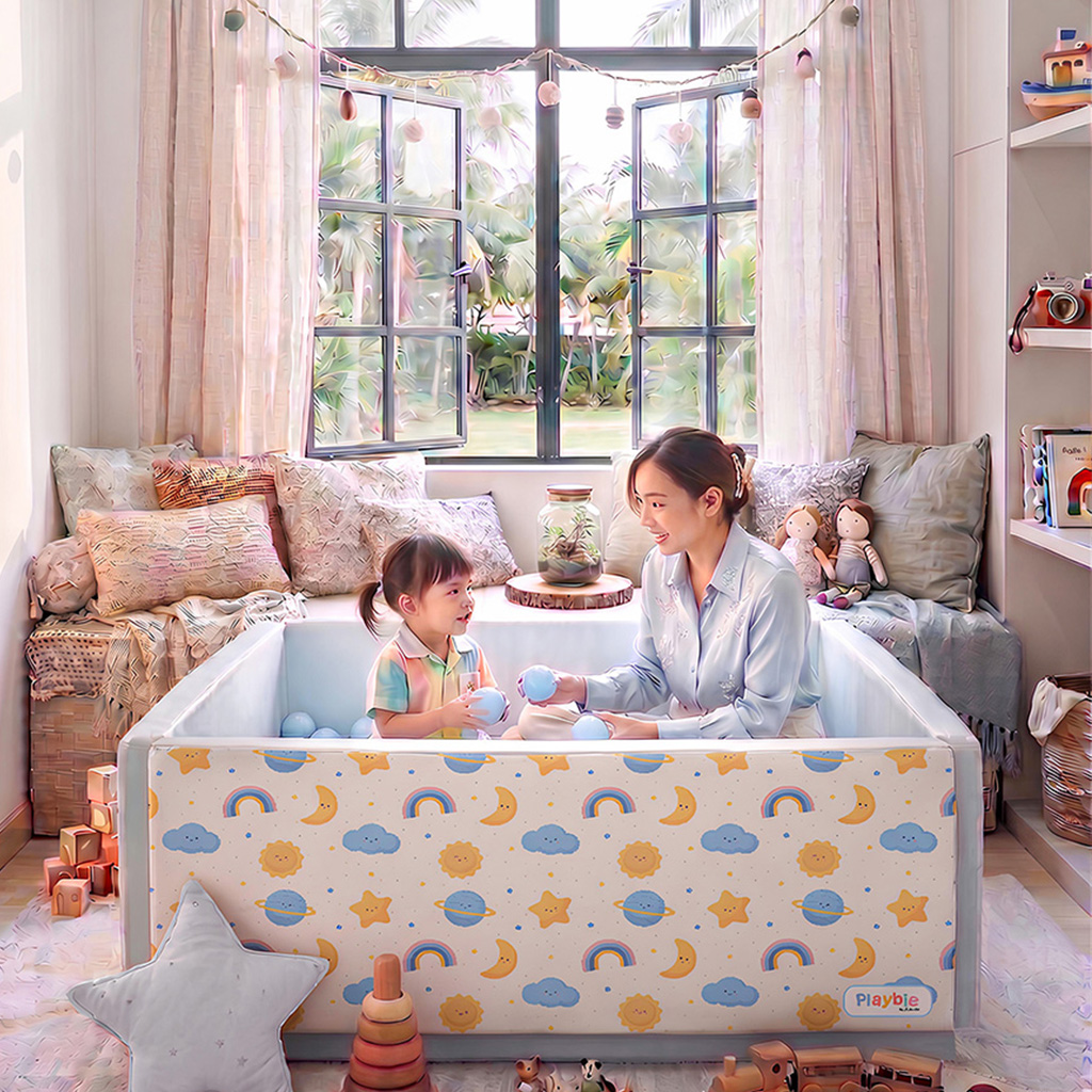 Modern living room with playmat